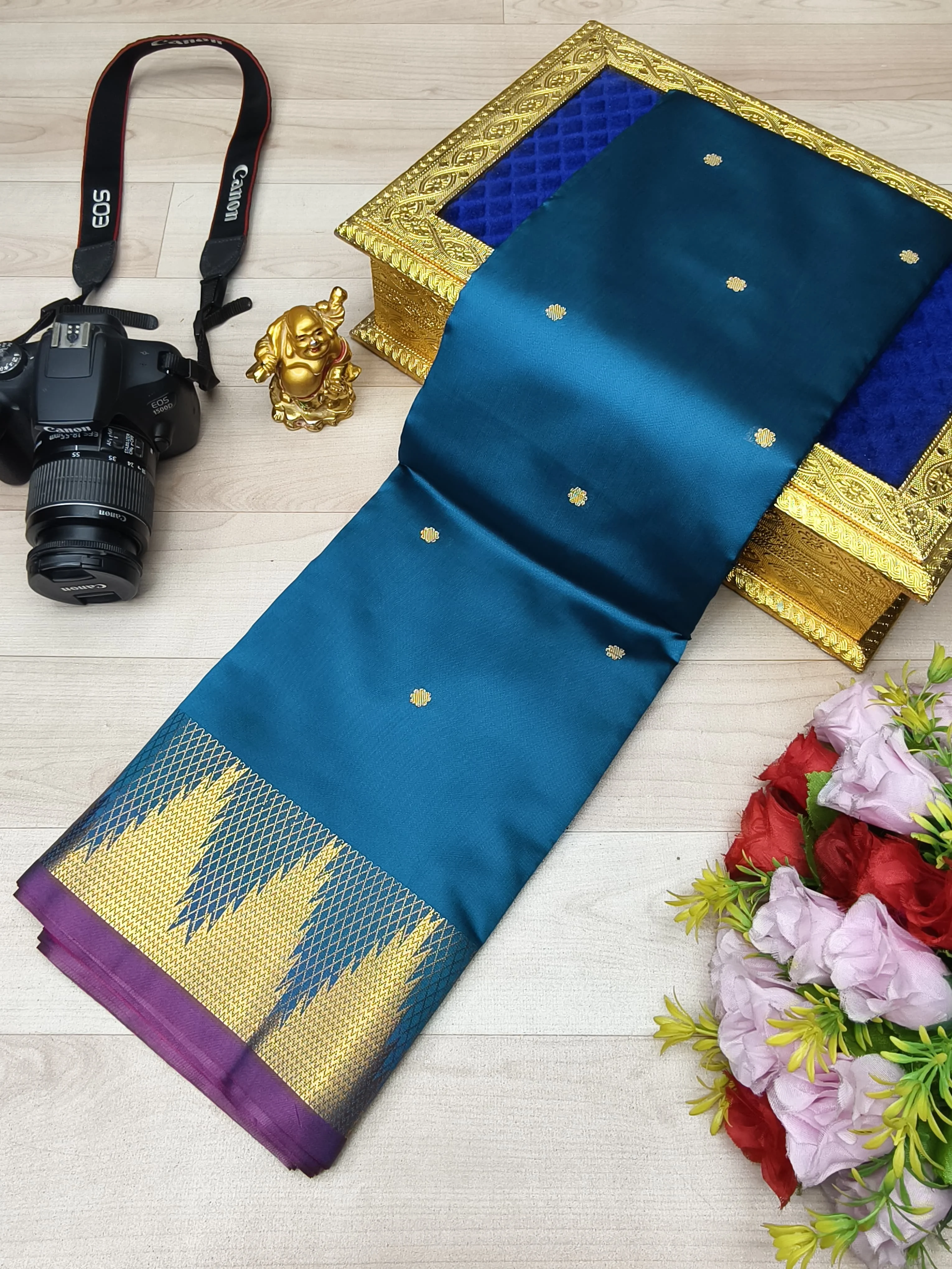 Maroon with Gold Buttas and Edges Soft Silk Saree